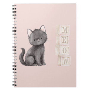 Pink Cute Black Kitty Cat Meow Notebook