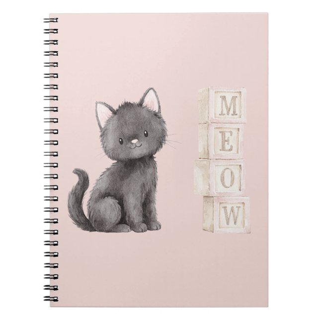 Pink Cute Black Kitty Cat Meow Notebook (Front)
