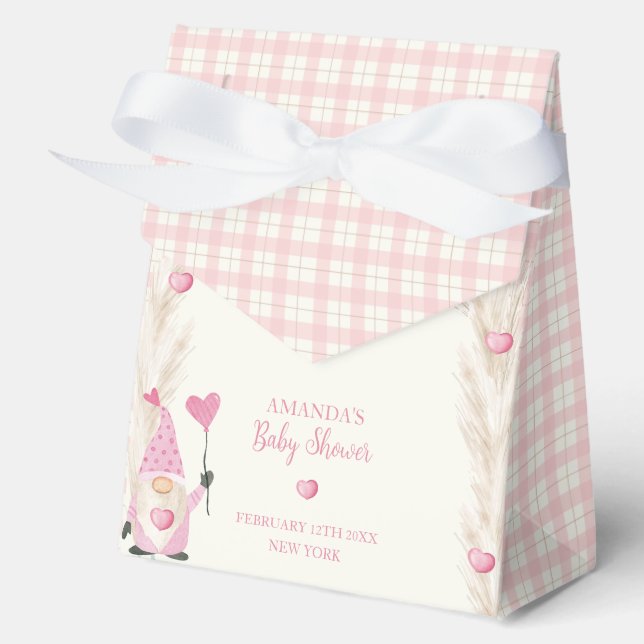 Pink Cute Boho Arch Gingham Sweetheart Baby Shower Favour Box (Front)
