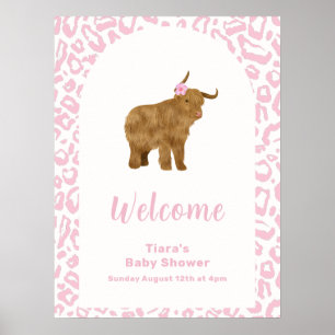Pink Cute Boho Holy Cow Girl Baby Shower Welcome  Poster