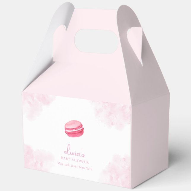Pink Cute Bonjour Bébé Macaron Baby Shower Favour Box (Front)