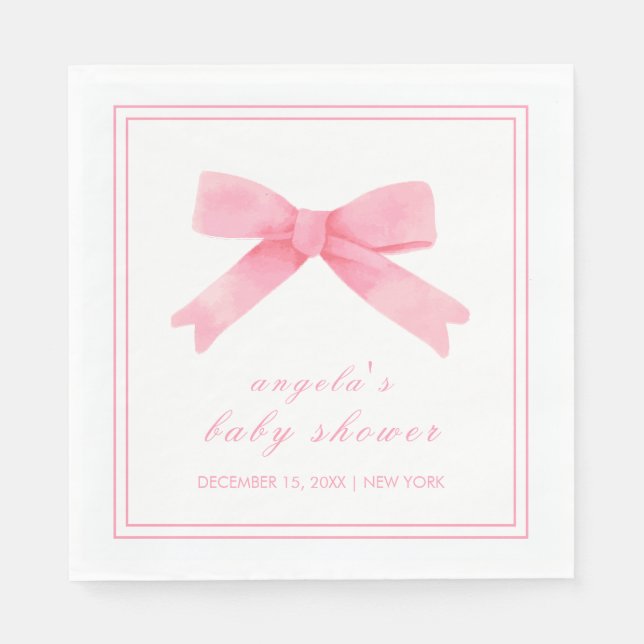 Pink Cute Bow Girl Baby Shower  Napkin (Front)