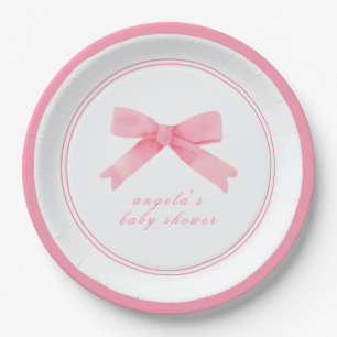 Pink Cute Bow Girl Baby Shower Paper Plate