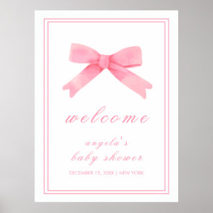 Pink Cute Bow Girl Baby Shower Welcome Poster