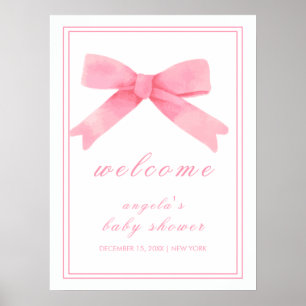 Pink Cute Bow Girl Baby Shower Welcome Poster