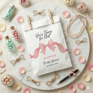Pink Cute Bow She's Tying the Knot Bridal Shower Favour Bags
