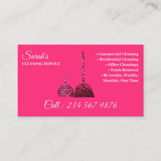 Pink Cute Bright Cleaning Service Janitorial Business Card (Front)