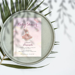 Pink Cute Bunny Animals Baby Shower Invitation