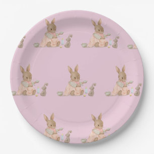 Pink cute bunny girl paper plate