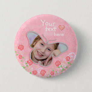 Pink cute butterfly photo frame gifts for girls 6 cm round badge
