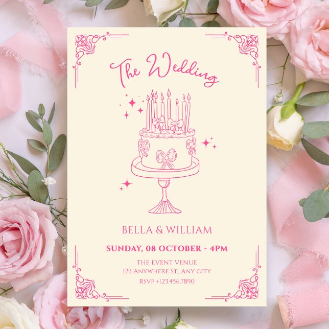 Pink cute cake wedding invitation (Creator Uploaded)