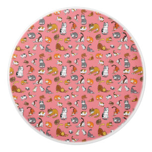 pink cute cat pattern design for cat lovers- ceramic knob