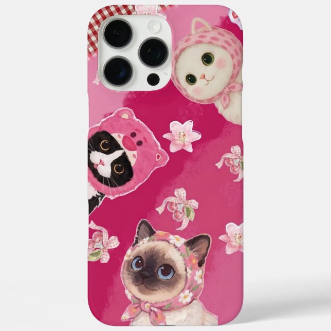Pink Cute Cat Phone Case Kawaii Kitten Aesthetic (Back)
