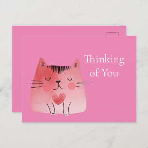 Pink Cute Cat Thinking of you Postcard