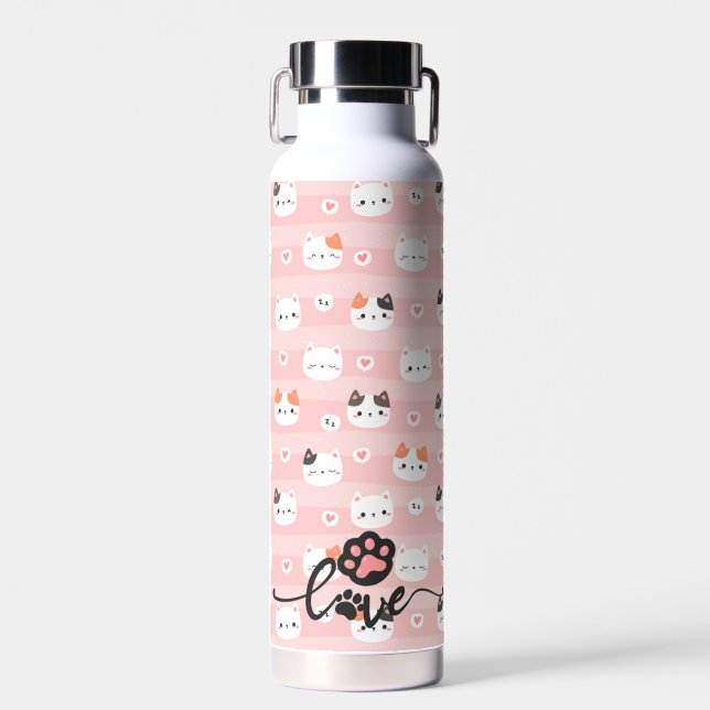 Pink Cute Cats Personalised Kids Water Bottle (Front)