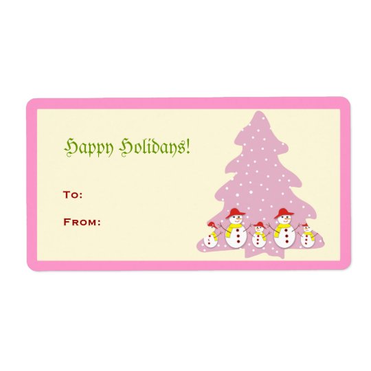 Pink Cute Christmas Tree Snowmen Avery Label Shipping Label
