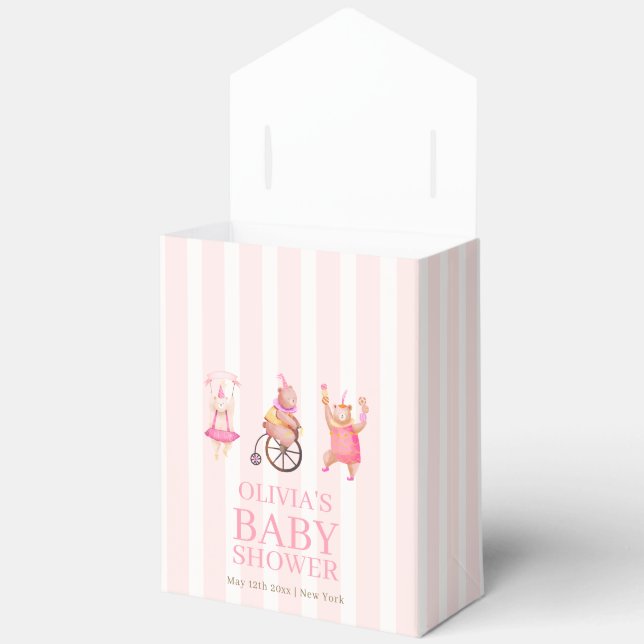 Pink Cute Circus Carnival Teddy Bear Baby Shower  Favour Box (Open)