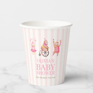 Pink Cute Circus Carnival Teddy Bear Baby Shower Paper Cups