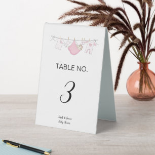Pink Cute Clothesline Baby Shower Table Number