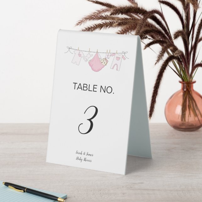 Pink Cute Clothesline Baby Shower Table Number  (In SItu (Table))