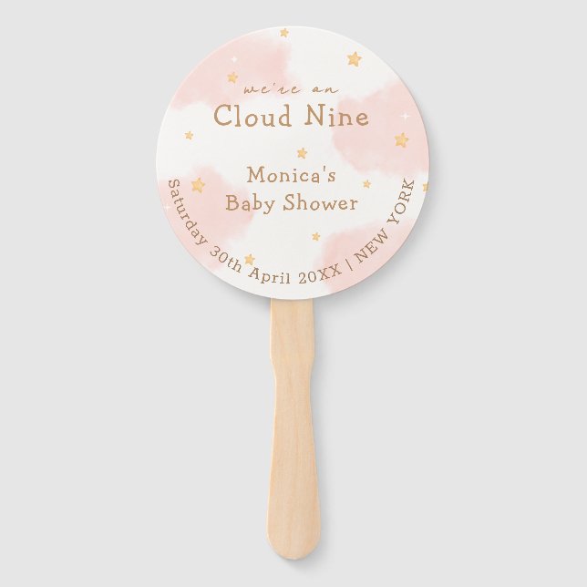 Pink Cute Cloud Nine Girl Baby Shower  Hand Fan (Front)