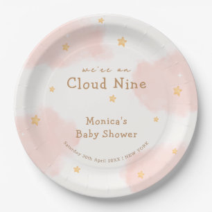 Pink Cute Cloud Nine Girl Baby Shower  Paper Plate