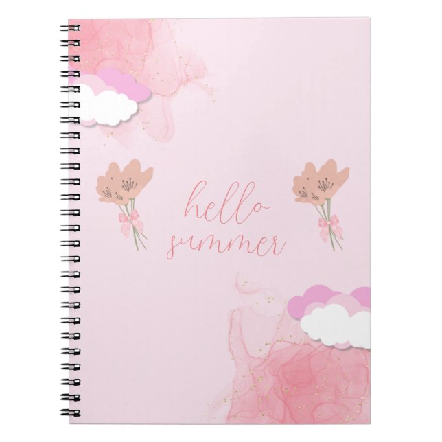 Pink cute clouds and flower girly notebook (Front)