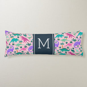 Pink   Cute Colourful Dinosaur Pattern Kid Monogra Body Cushion