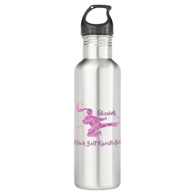 Pink Cute Cool Modern Karate Girl Back to School 710 Ml Water Bottle (Front)