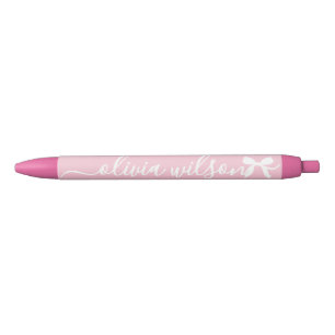 Pink Cute Coquette Bow Monogram Black Ink Pen