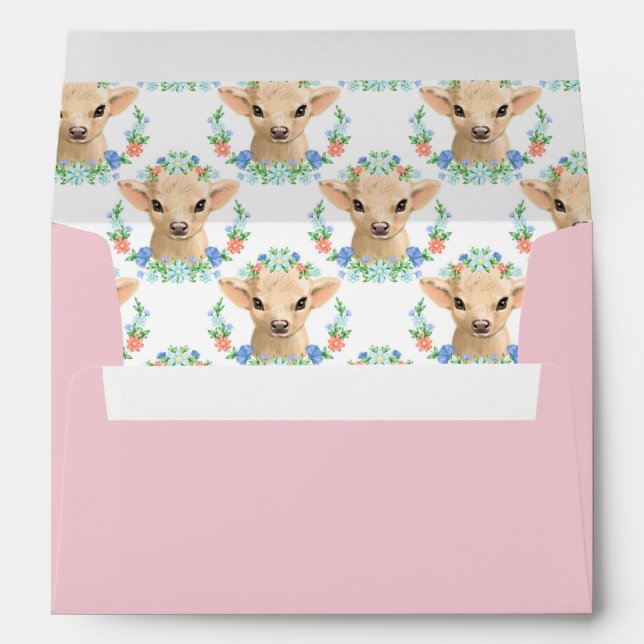 Pink Cute Cow Floral  Envelope (Back (Bottom))