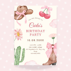 Pink cute cowboy bow birthday invitation