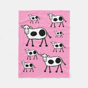 Pink Cute Cows Funny Cartoon Fleece Blanket