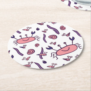 Pink Cute Crab Sea Animal Pattern Kids  Round Paper Coaster