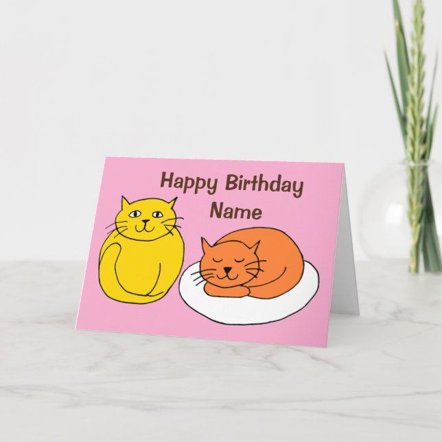 Pink Cute Cuddly Cats Cartoon Birthday Card (Front)