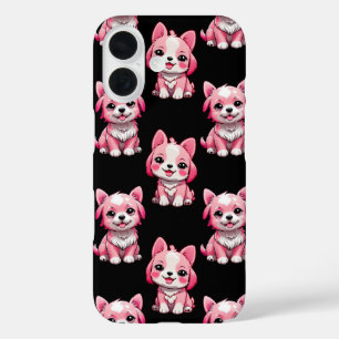 Pink Cute Dogs - Black iPhone 16 Case