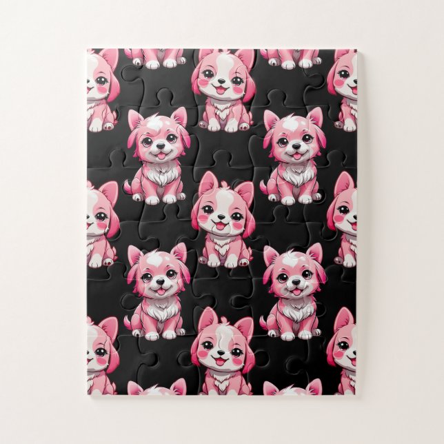 Pink Cute Dogs - Black  Jigsaw Puzzle (Vertical)
