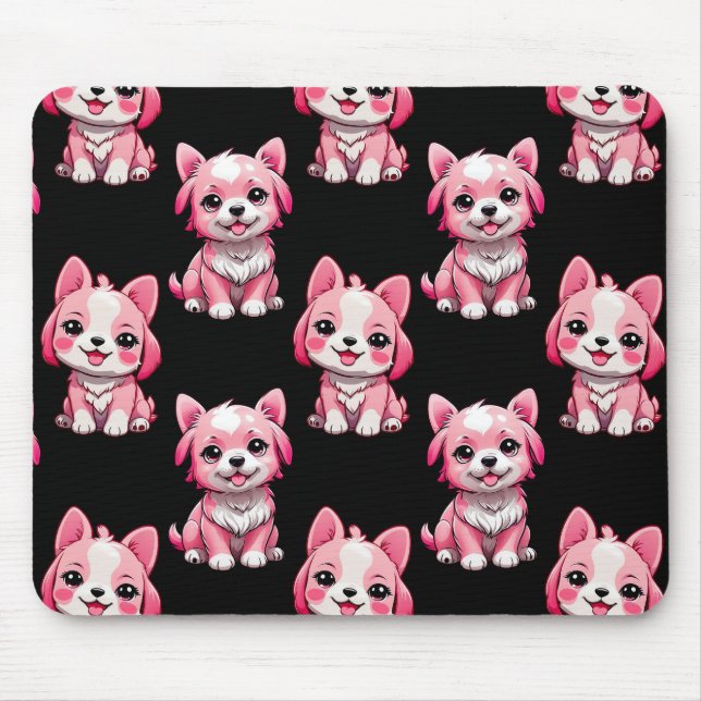 Pink Cute Dogs - Black  Mouse Mat (Front)