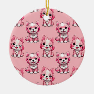Pink Cute Dogs Ceramic Tree Decoration