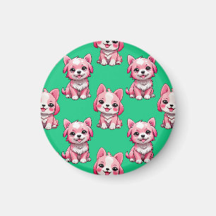 Pink Cute Dogs - Green Magnet