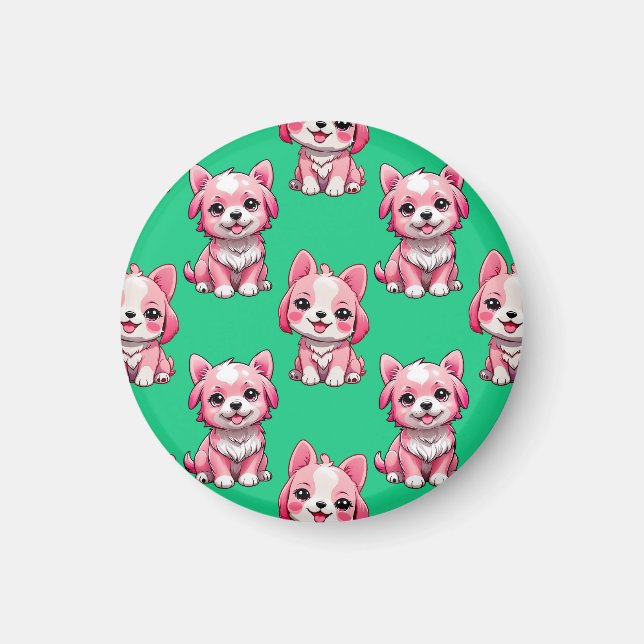 Pink Cute Dogs - Green  Magnet (Front)