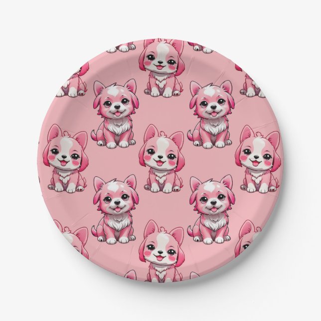 Pink Cute Dogs Paper Plate (Front)