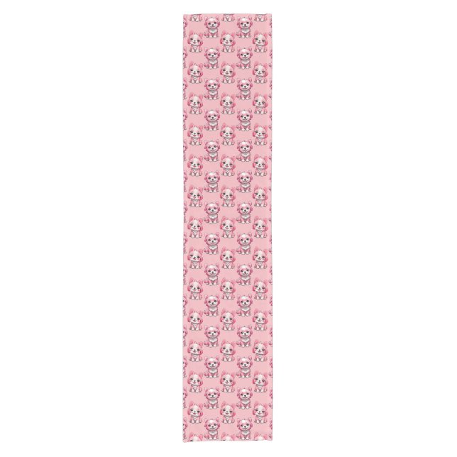 Pink Cute Dogs Short Table Runner (Front)