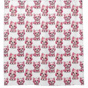 Pink Cute Dogs - White  Shower Curtain