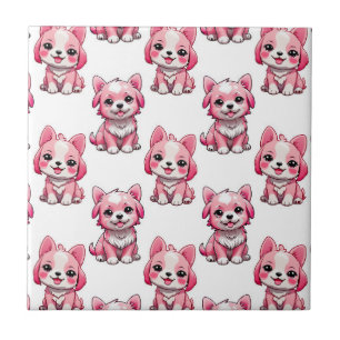 Pink Cute Dogs - White Tile