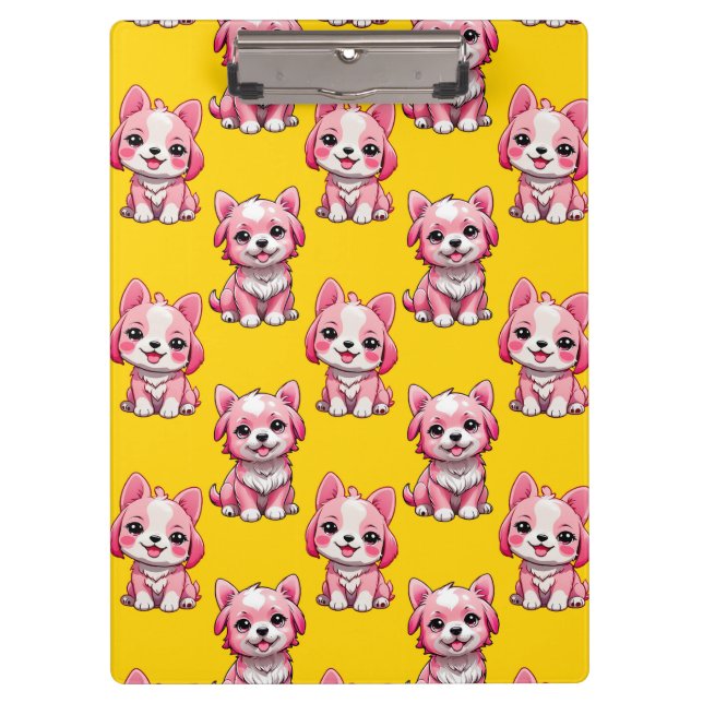 Pink Cute Dogs - Yellow  Clipboard (Front)