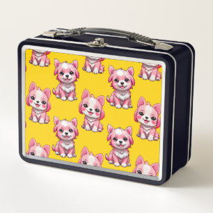 Pink Cute Dogs - Yellow Metal Lunch Box