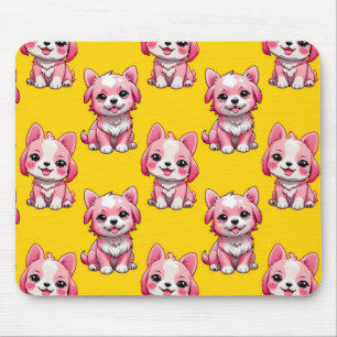 Pink Cute Dogs - Yellow Mouse Mat