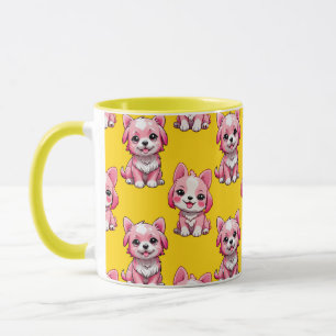 Pink Cute Dogs - Yellow  Mug
