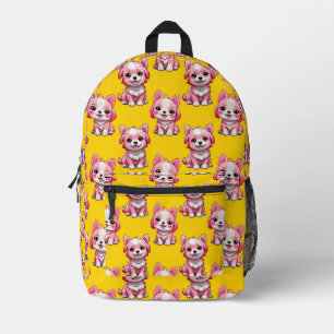 Pink Cute Dogs - Yellow  Printed Backpack